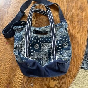 Free People Navy and White Bandana Caravan Bag 14 inches across 12 inches down